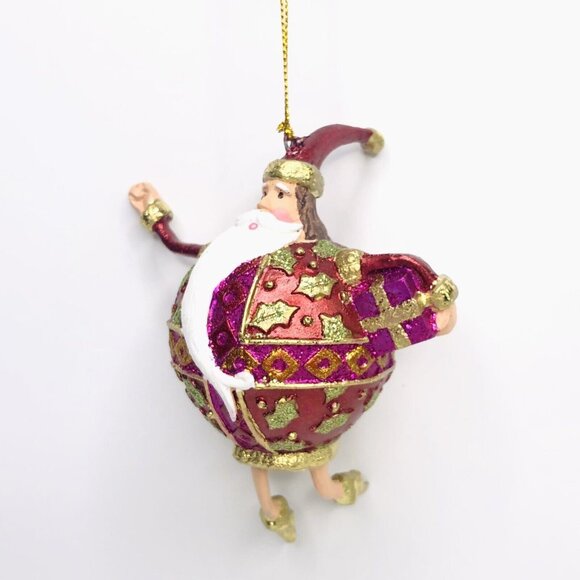 Vtg Maroon Wizard Santa Glittered Christmas Ornament Hand Painted Discontinued - Picture 2 of 6